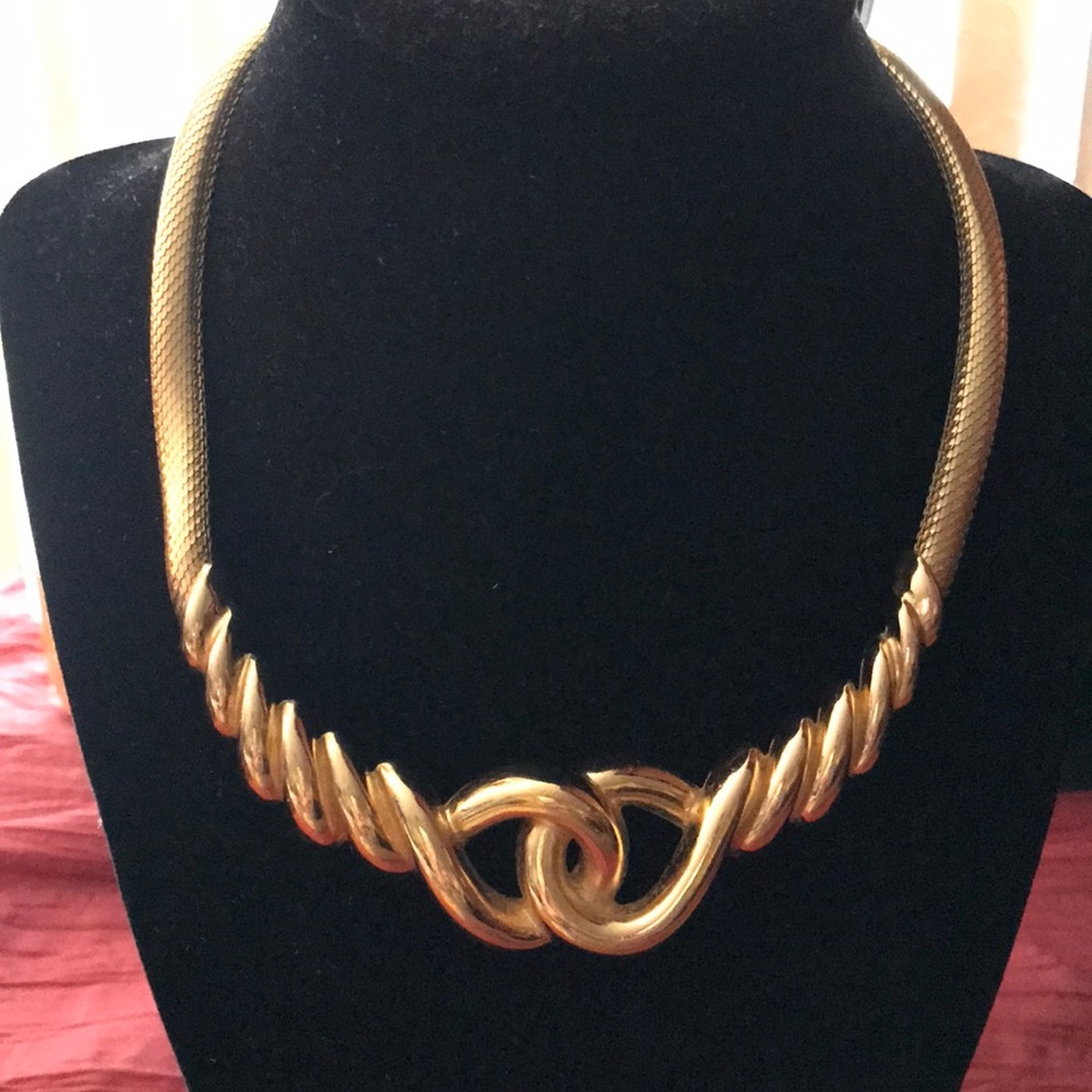 Vintage CHRISTIAN DIOR Gold Swirl Couture Statement Necklace
